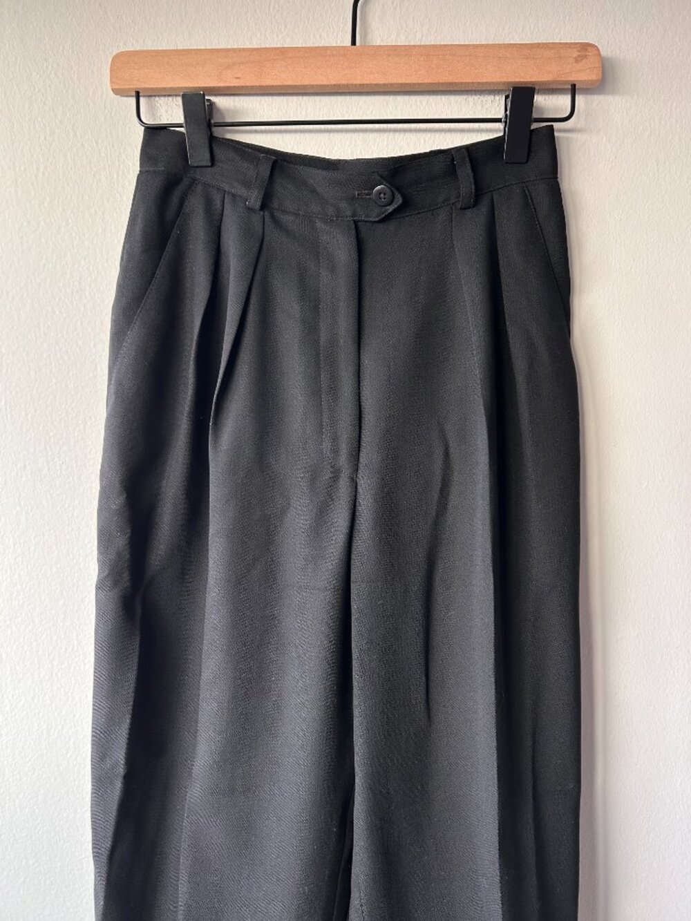 Vintage Lauren Ralph Lauren Petite 100% Worsted Wool Pleated Cuffed Pants Black - Picture 2 of 8